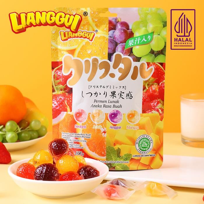 

Ready [Halal] ( Lianggui ) Peeled Fudge 108G Permen Lunak Rasa Jeruk Strawbery Mangga Permen Jelly