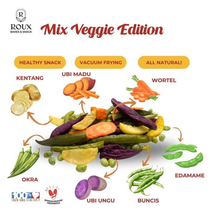 

Ready Oux - Veggie Crunch - Keripik Sayur - Cemilan Keripik Sayur - Brokoli / Paprika / Jamur /