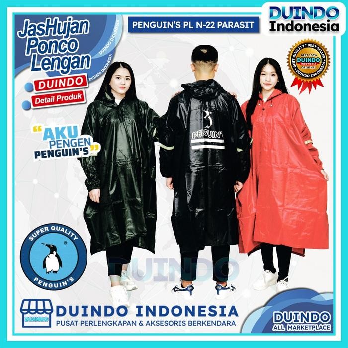 Duindo - Jas Hujan Penguin's N 22 Ponco Lengan Parasit Pria Wanita Mantel Pinguin Kelelawar Biru