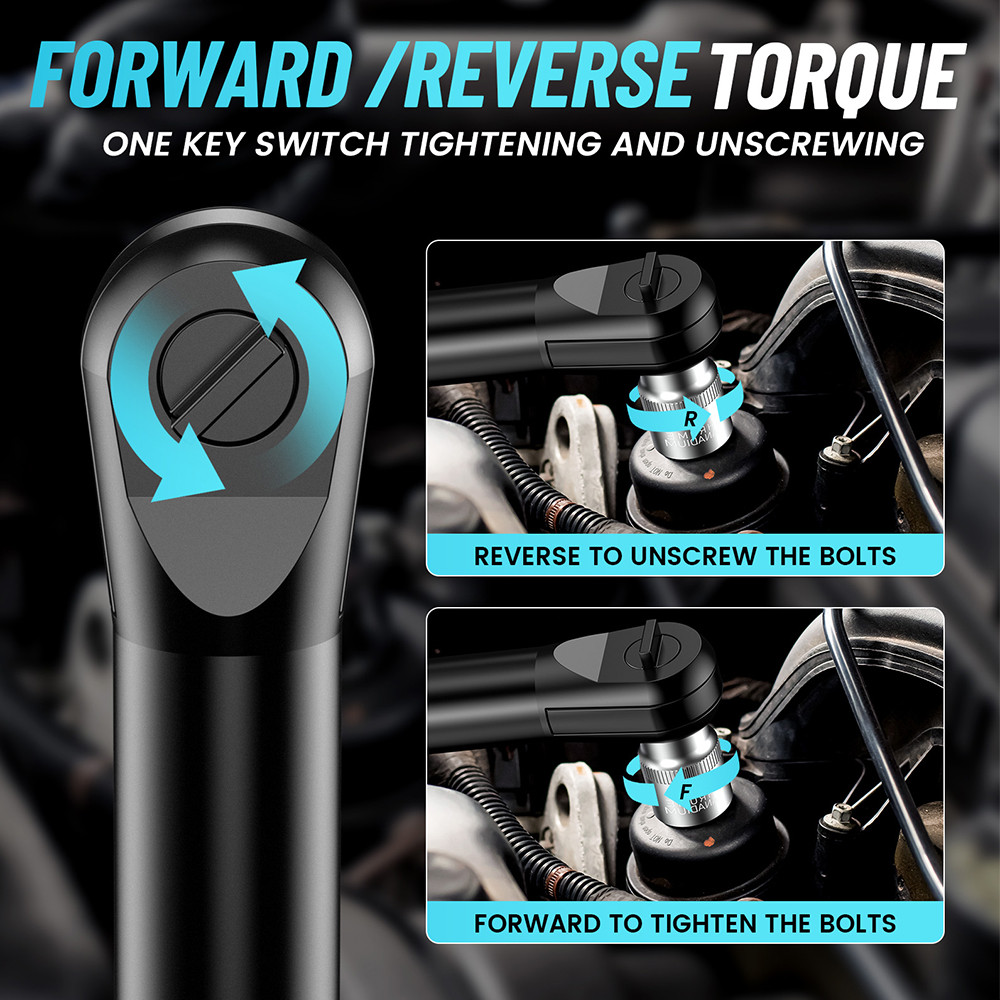 SEESII 3/8 Inch 55Nm Cordless Electric Wrench 6" Extended Ratchet Wrench 12V Rechargeable Car Repair