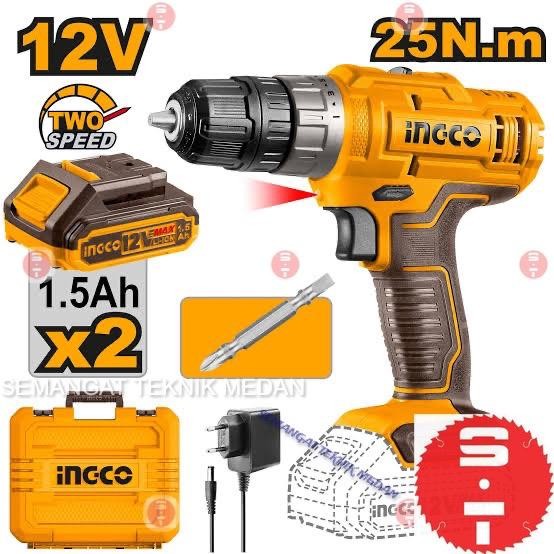 Cdli1228 Cordless Drill Bor Baterai Besi Kayu 10Mm 12V Ingco Cdli 1228