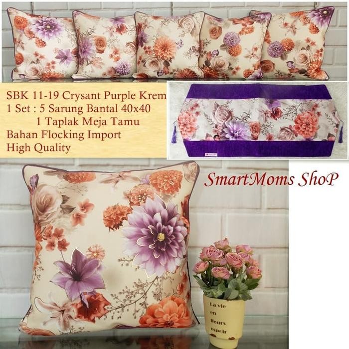 SARUNG BANTAL SOFA MEWAH UNIK SBK SET SHABBY CHIC CANTIK CRYSANT UNGU