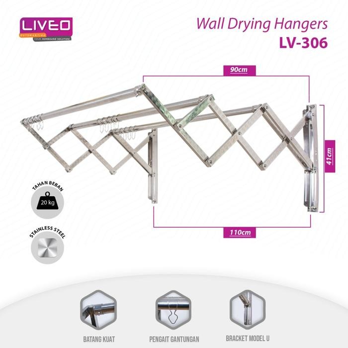 JEMURAN DINDING BAJU STAINLESS STEEL LIVEO LV306 JEMURAN LIPAT GANTUNG