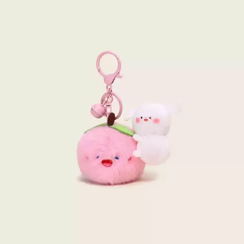 Miniso Plush Pendant 2025 New Apple Persimmon Cat Stretch Small Animal Decoration Keychain Hanging