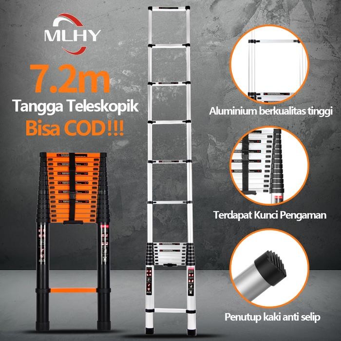 

Terlaris Mlhy Lipat Aluminium Teleskopik 7.2M Single Telescopic Ladder 7.2M Tangga Teleskopik