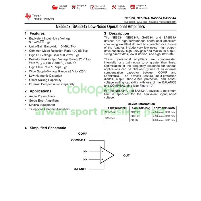 IC NE 5534 / RC 5534 Singel Op - Amp Original Thomson St .