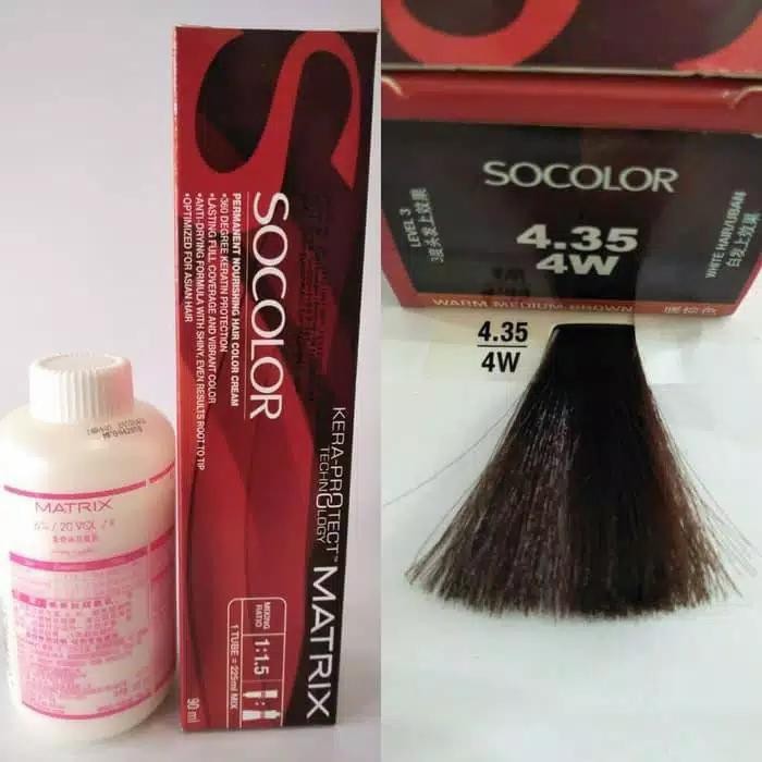 Diskon Paket Cat Matrix Socolor 4.35 4W Warm Medium Brown So Color + Oxydant Ready