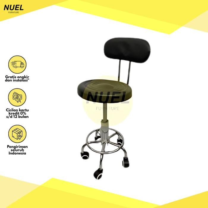 Nuel Kursi Bulat Roda Bar Stool Salon Lab Drum Hidrolik Kaki Besi