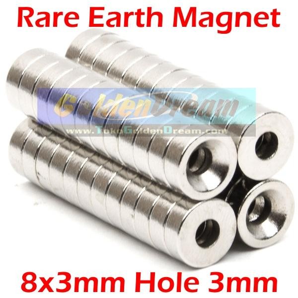 

paling diminati] Strong Magnet Neodymium 8x3mm Lobang 3mm N52 Ring 8x3 mm Bulat Koin