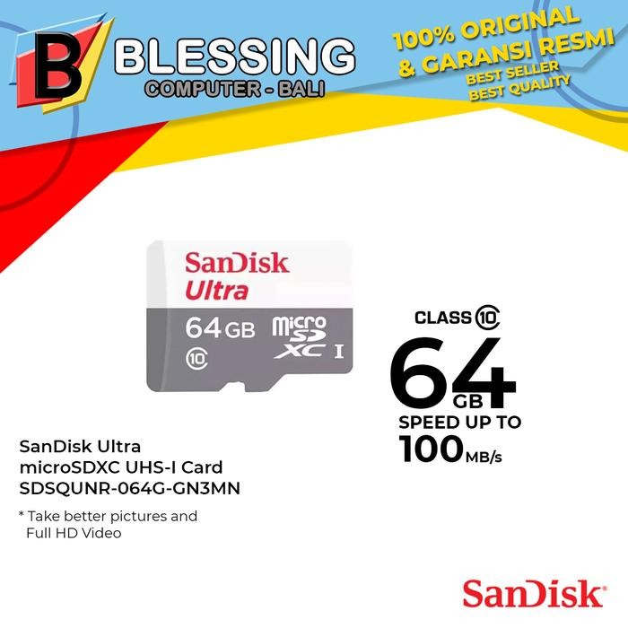 MicroSD SanDisk 64GB / MicroSD 64GB C10/100 MB Tanpa Adapter