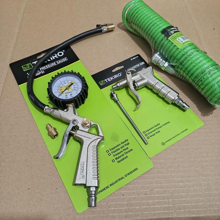 Diskon Tekiro Paket Hemat 3 Pcs Selang Kompresor 5X8Mm Hijau + Tire Inflator Gauge 200 Psi + Air