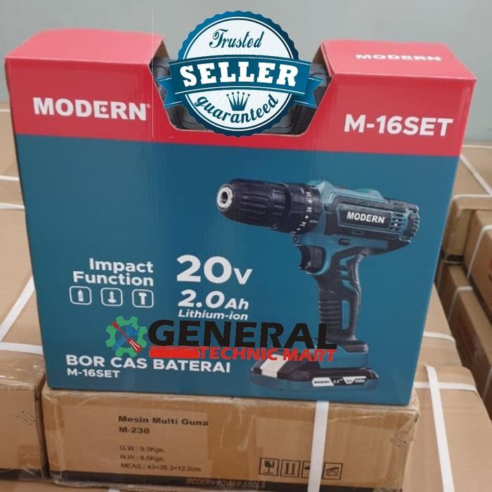 Mesin Bor Baterai Tembok Cordless Drill M-16 20V 2.0Ah MODERN