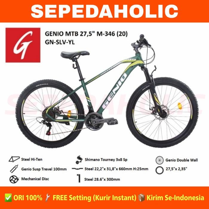Sepeda Gunung 27.5 Inch MTB GENIO M-346 Steel 3x8 Speed Disc
