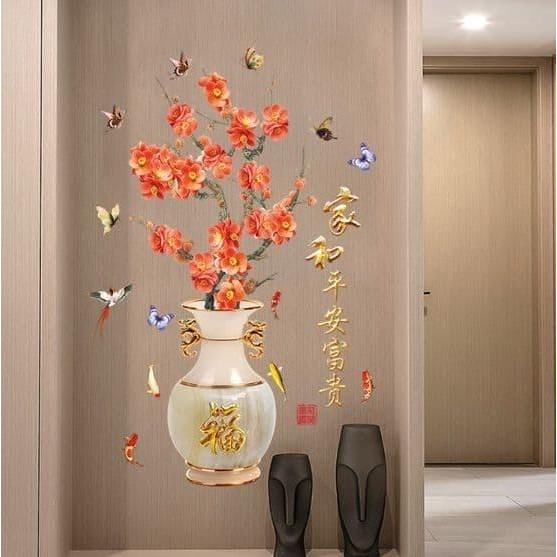 stoo SK2019-AC Vase Plum Chinese Stiker Dinding / Wall Sticker