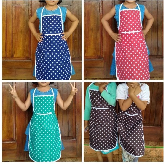 (Expert) Celemek anak TK,SD apron anak Polkadot perempuan laki-laki/celmek anak perempuan laki-laki