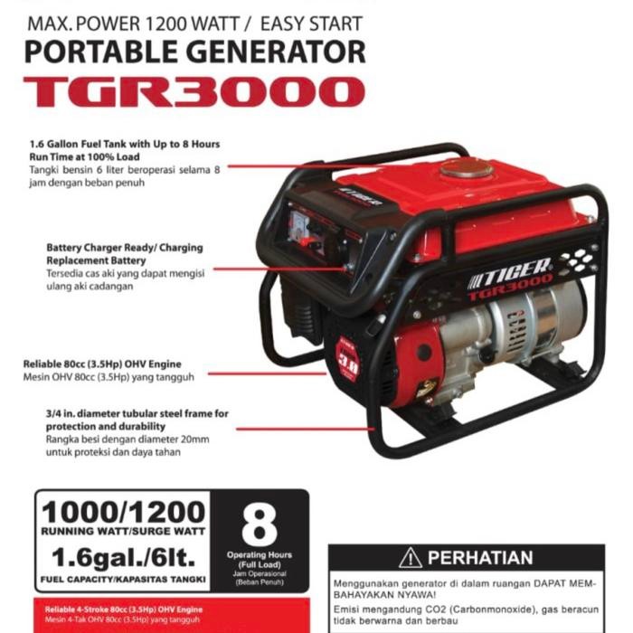 GENSET TIGER 1200 WATT TGR 3000 TGR3000 GENERATOR LISTRIK 4 TAK