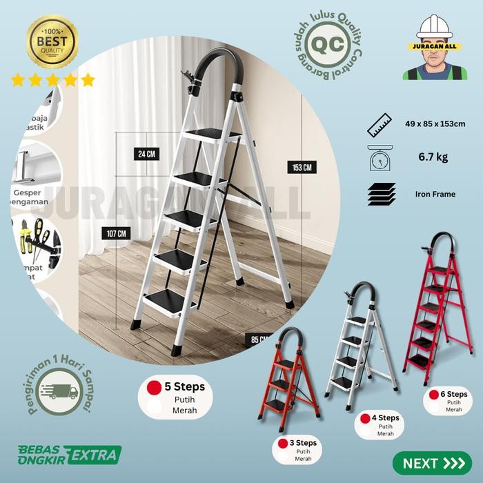 TANGGA LIPAT/TANGGA PORTABLE/TANGGA LIPAT BESI ALUMUNIUM-5 STEP PUTIH