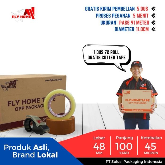 

FLYHOME Lakban bening coklat 100yard 91METER 2inci 48x100 yard 1 dus 72Rolls ukuran ASLI CARGO