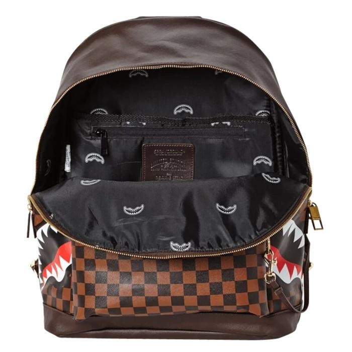 JTTOP" TAS RANSEL SPRAYGROUND SIDE SHARK IN PARIS BROWN ORIGINAL BACKPACK