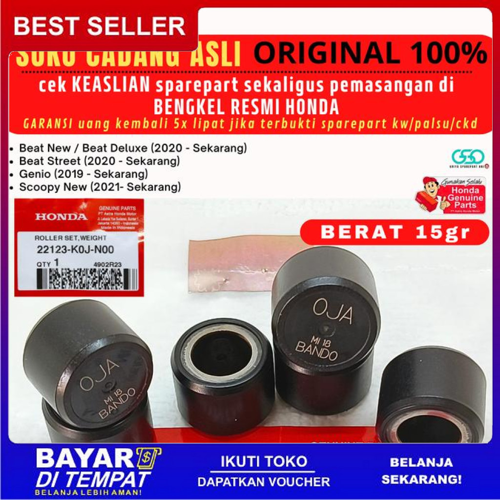 FREE ONGKIR ROLLER BEAT DELUXE ORIGINAL ROLLER 15 GRAM ORI HONDA BEAT NEW ROLLER BEAT STREET ORI AHM