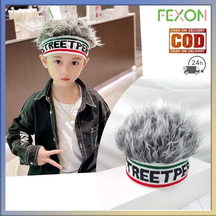 CODFEXON Topi Rambut Pendek Tiruan Anak Kaos Kepala Rajutan Gagah Topi Rambut Palsu Trendi untuk