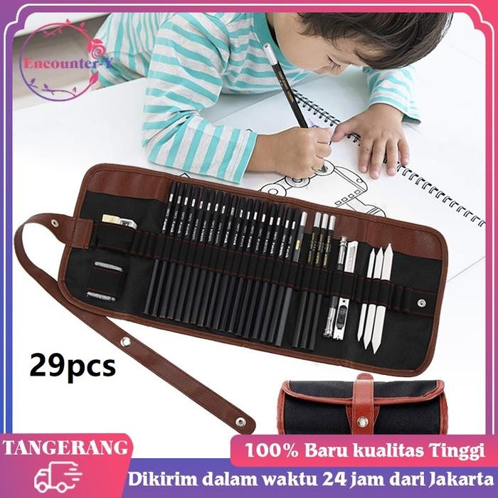 

29pcs/Set Pensil Gambar Sketsa/Sketch Pencil Set Dan Pisau Penghapus