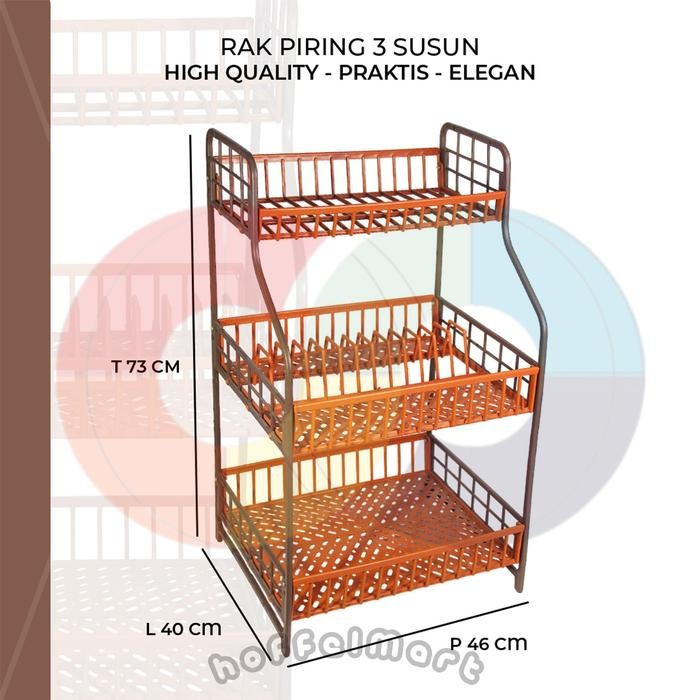 (COD) Rak Piring Plastik Susun 3 Camelia CKLT - Rak Piring Dapur Cantik - Terdapat Mur Baut Dan