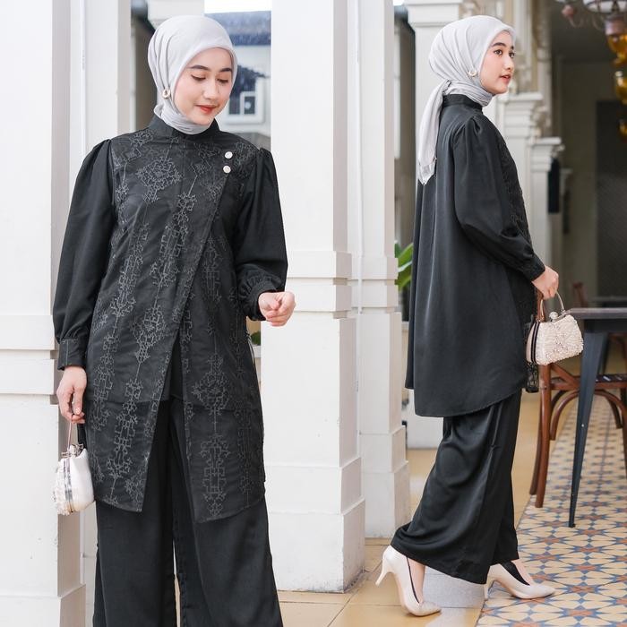 Ziva Oneset Setelan Atasan Celana Kondangan Elengant Setcel Busui Muslim Wanita Baju Pesta Kancing