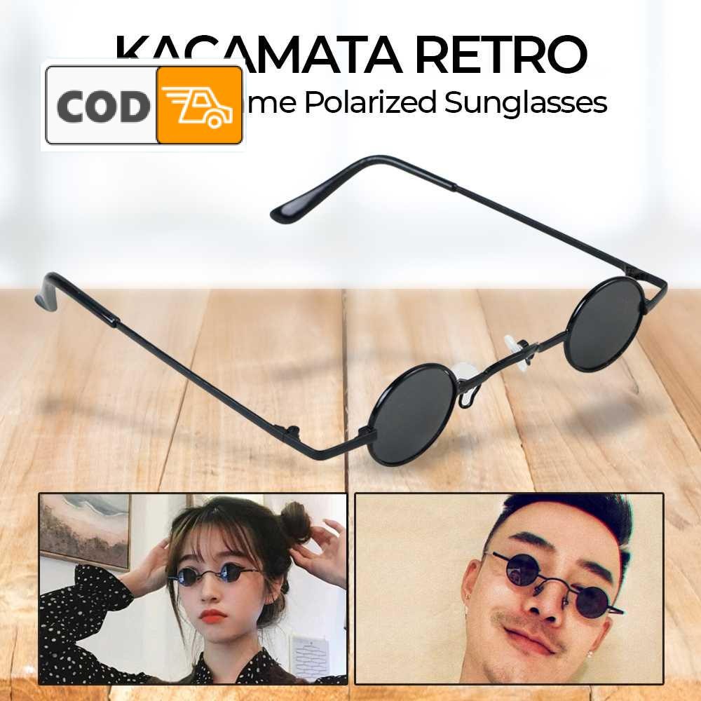 Kacamata Retro Klasik Polarized Fashion Pria Stylish Ringan Nyaman Sunglasses Hitam Bulat Keren
