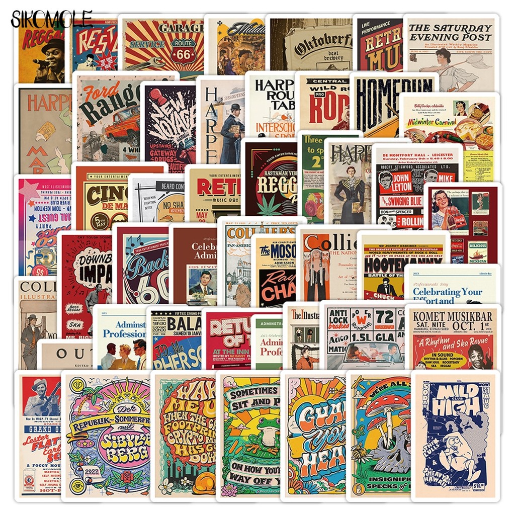 10/30/50PCS American Retro Poster Cute Stickers Art Aesthetic DIY Decoration Toys Kid Travel Luggage