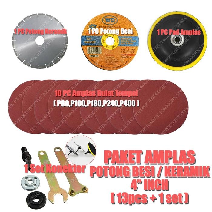 PAKET MATA GERINDA BOR POTONG KAYU KERAMIK BESI + AMPLAS + KONEKTOR