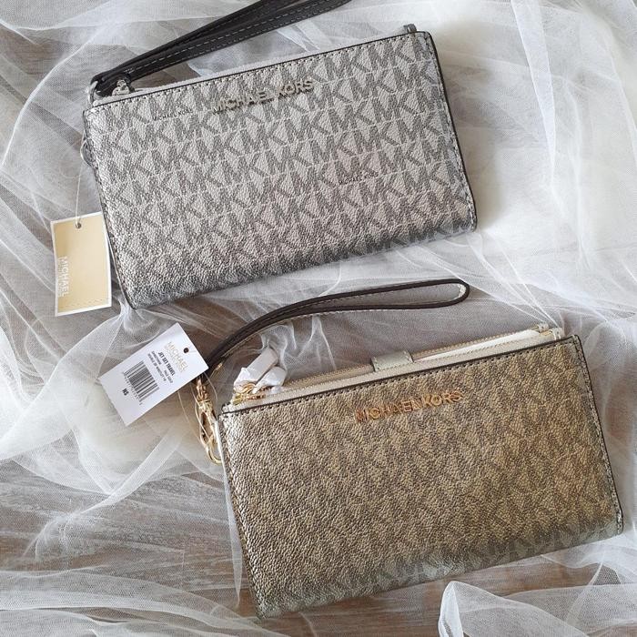 Michael kors double zip wristlet metallic (Grey/Gold)