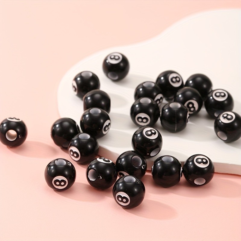 30Pcs Billiard Design Beads Black Loose Beads For Jewelry Making Diy Handmade Bracelet Earrings Key