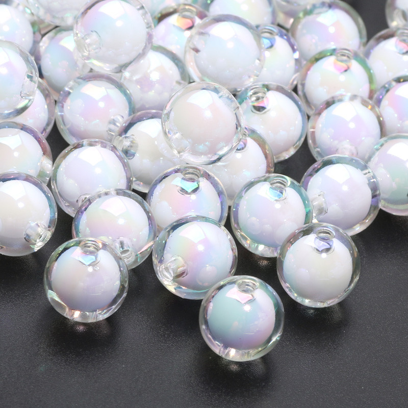Gradient Color Transparent Acrylic Beads In Beads Bracelet 12Mm 10Pcs Round Ball Beads For Jewelry