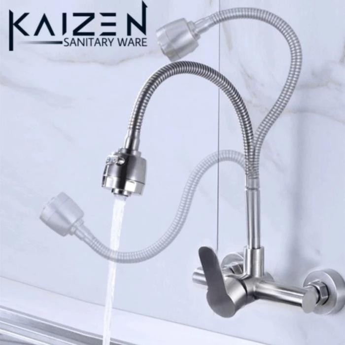 Kran Kitchen Sink Dinding Tembok Panas Dingin Kran Dapur Fleksibel Gratisongkir