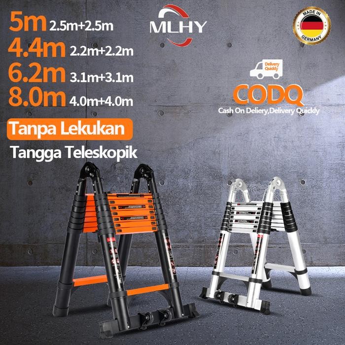

Terlaris Mlhy Aluminium Double Telescopic Ladder 4.4M-8M Tangga Teleskopik Tangga Lipat (2.5+2.5)5M