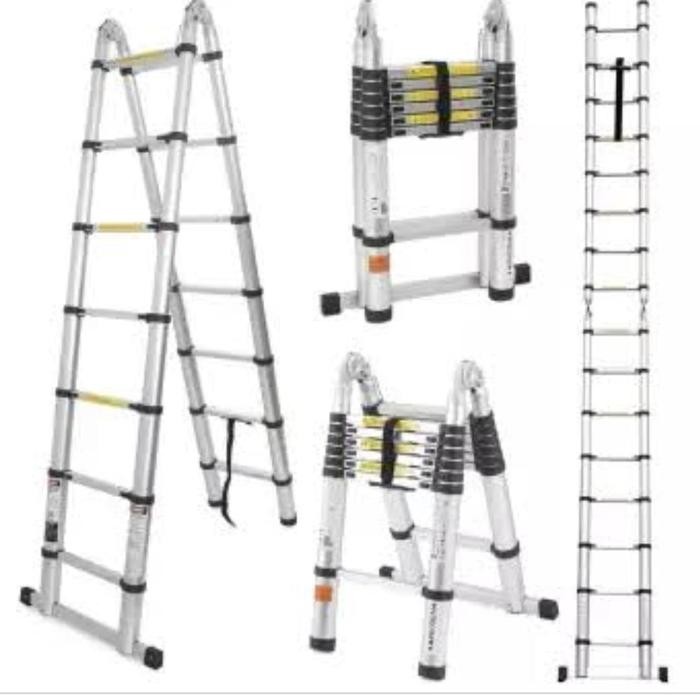 

Terlaris Tangga Lipat Aluminium Teleskopik 4M+4M = 8M Telescopic Ladder