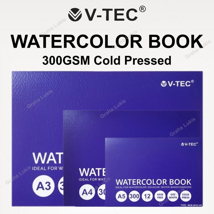 

V-TEC WATERCOLOR BOOK A4 300GSM COLDPRESSED KODE 648