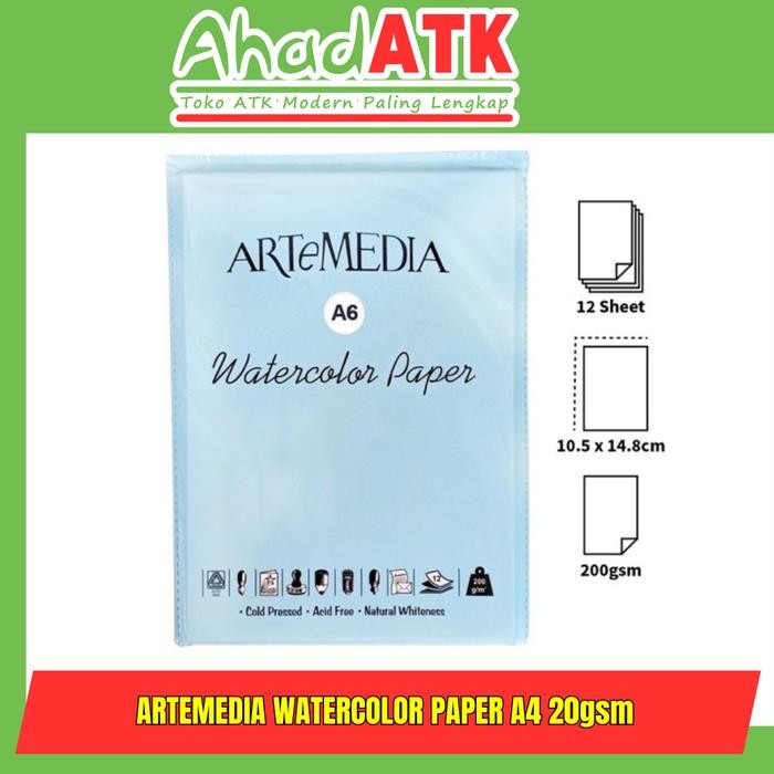 

ARTEMEDIA WATER COLOR PAPER A4 200GSM 12 SHEETS WATERCOLOR PAPER KODE 998