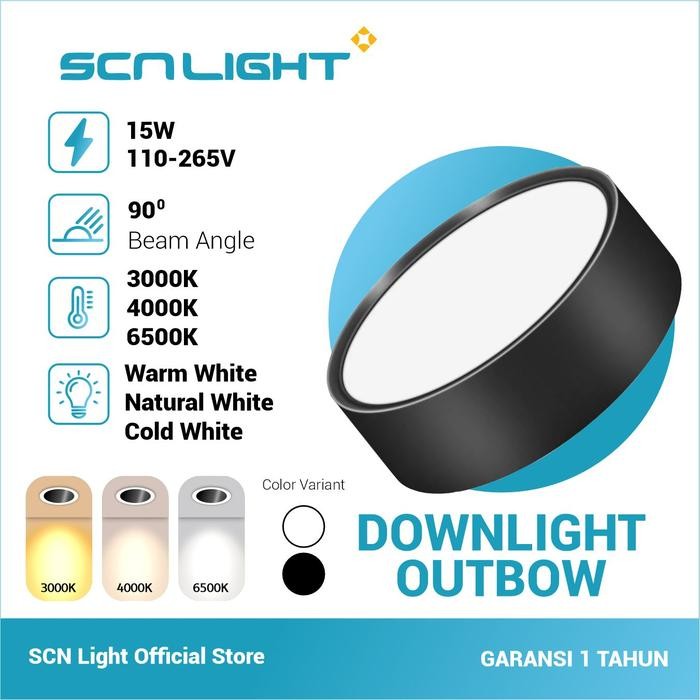 Lampu Led Downlight Outbow Surface 15Watt Warm/Natural/Cold White