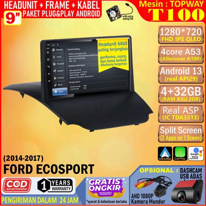 PREMIUM Paket Headunit Android 9 inch + Frame + PNP Canbus Ford Ecosport 2012 Topway T100 RAM