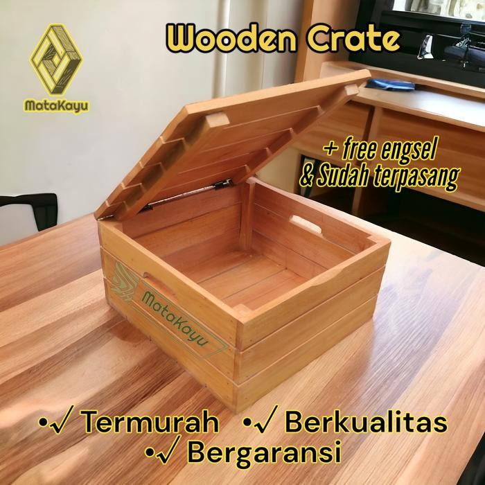 PREMIUM Wooden crate kotak peti kayu tutup storage box penyimpanan serbaguna25