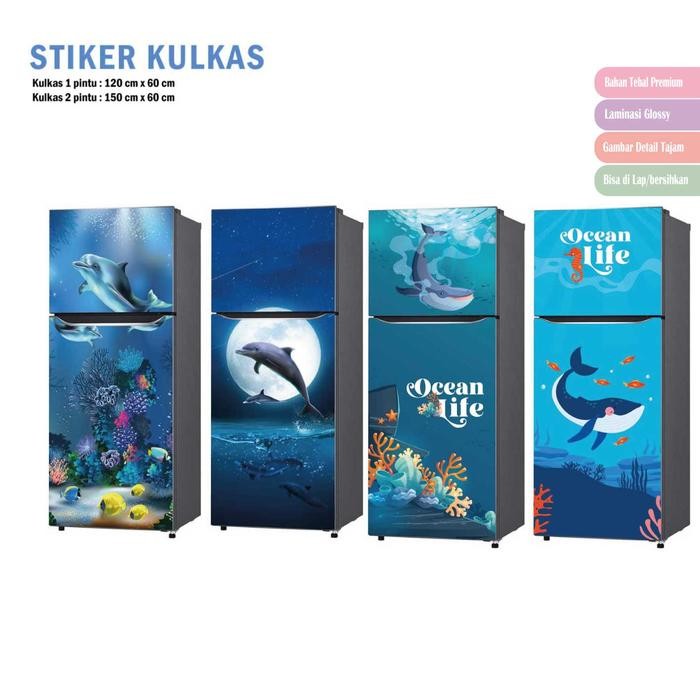 BEST SELLER Stiker Kulkas 1 Pintu dan Sticker Kulkas 2 pintu Ikan Lumba-Lumba Kura-kura Nemo Paus