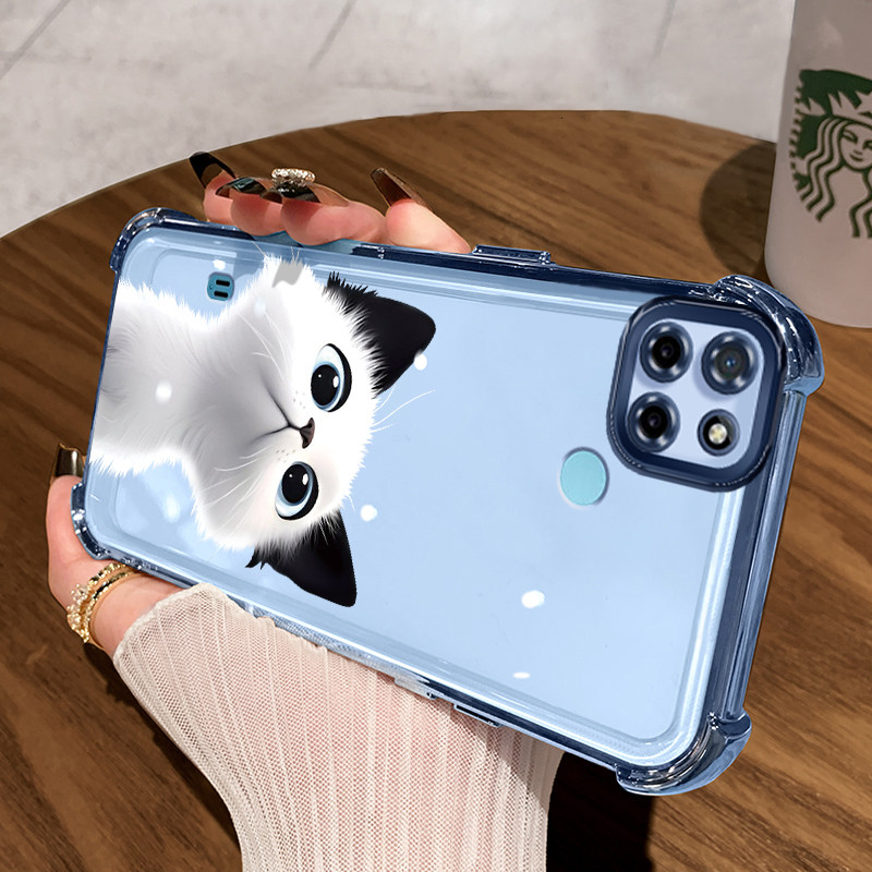 Casing Hp untuk Realme C21Y Realme C25Y C21 C15 Case Casing Softcase Kucing Hitam Putih HP Kasus Pon