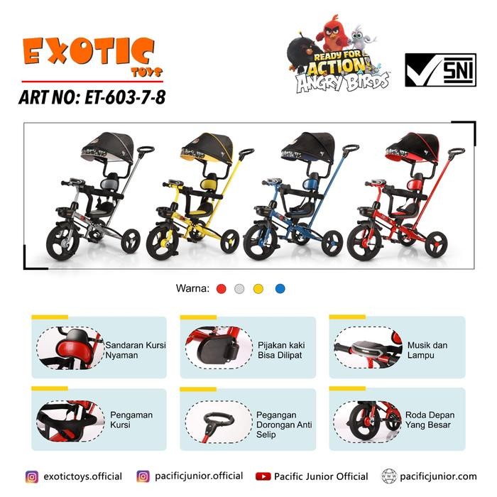 Sepeda Roda 3 Anak Exotic Et 603-7-8 Lampu Sepeda Bayi Usia 1-4 Thn