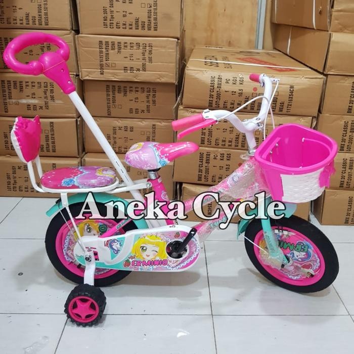 Sepeda Anak Perempuan Mini Panda Erminio 12 Dorongan Stir Ban Hidup