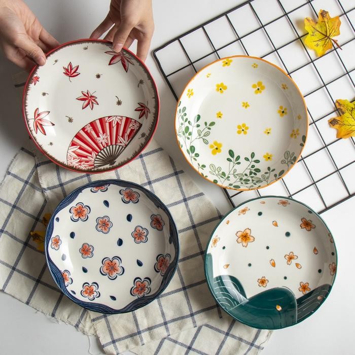 Piring Keramik Jepang Flowers Series / Piring Keramik / Piring Makan Keramik 20Cm