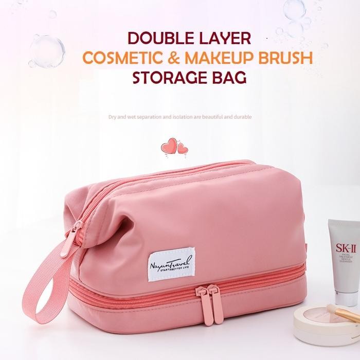 

Korean Double Layer Cosmetic & Makeup Brush Travel Bag / Tas Kosmetik Dan Kuas Pensil Alis