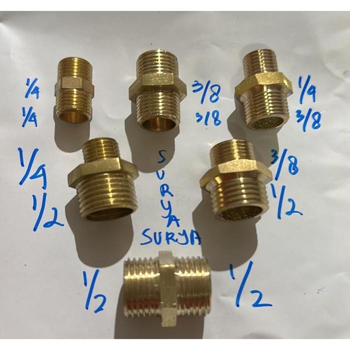 DOUBLE NEPEL KUNINGAN 1/4" x 1/2" x 3/8" DOUBLE NEPEL 1/2" x 1/2" DOUBLE NEPEL 1/4" x 1/4" DOUBLE
