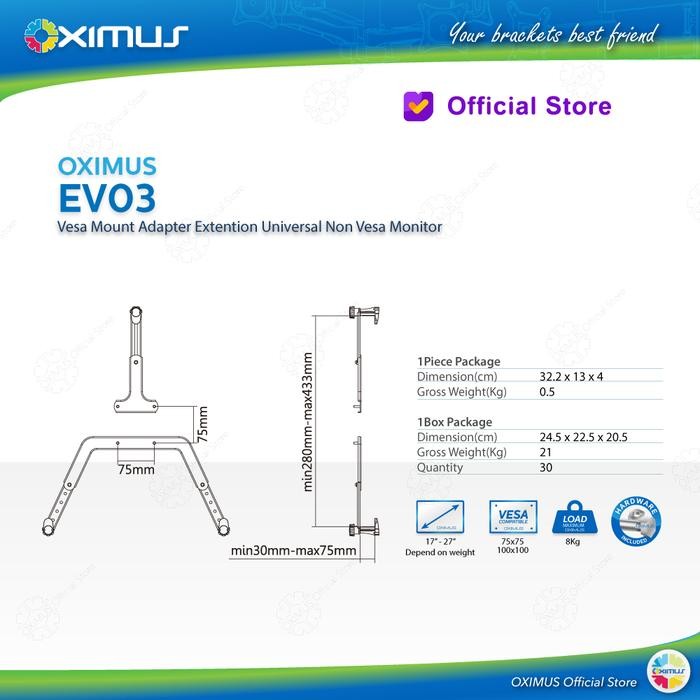 

NEW! VESA MOUNT ADAPTER EXTENTION UNIVERSAL NON VESA MONITOR OXIMUS EV03 ACCESSORIES LAPTOP COMPUTER